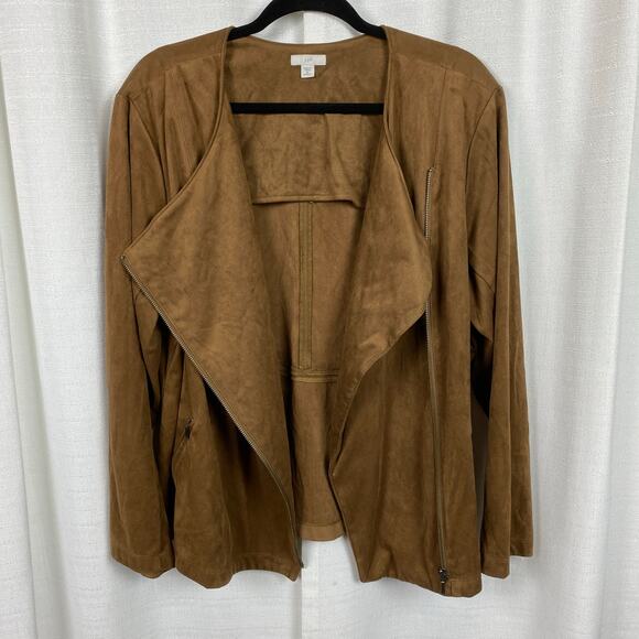 J.Jill Brown Faux Suede Moto Jacket Sz.2X - Picture 4 of 10